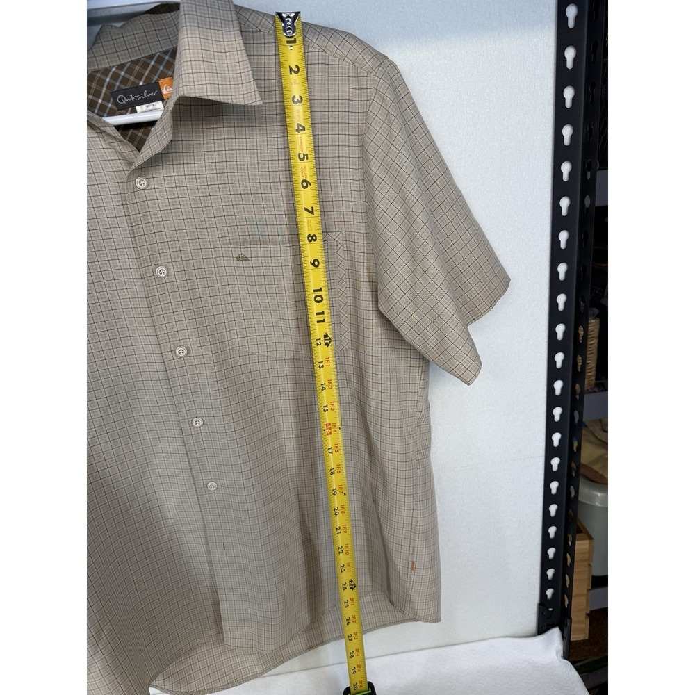 Quiksilver Men's Waterman Tan Micro Windowpane Short Sleeve Button Up Size Med‎ - Picture 7 of 8